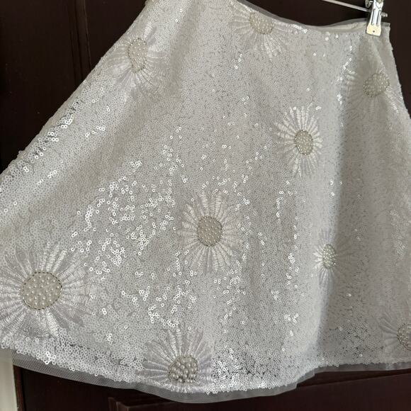 ZARA | Sparkly Girl's White Sequin Beaded Embroidered Floral A Line Skirt | 9-10 - Picture 2 of 6
